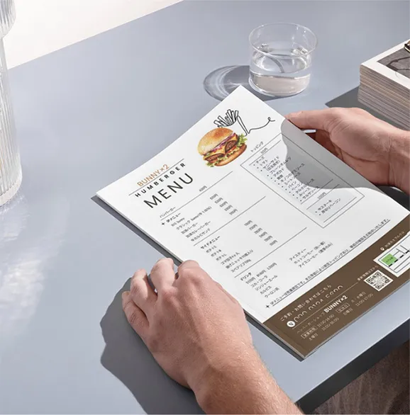 ハンバーガーショップのメニュー表モックアップ